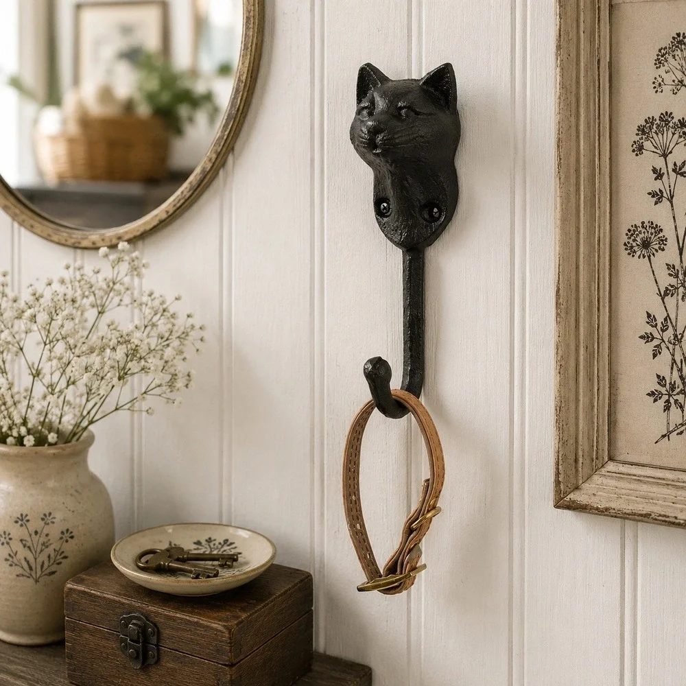 Black Cast Iron Cat Wall Hook Witchy Dark Academia Farmhouse Decor